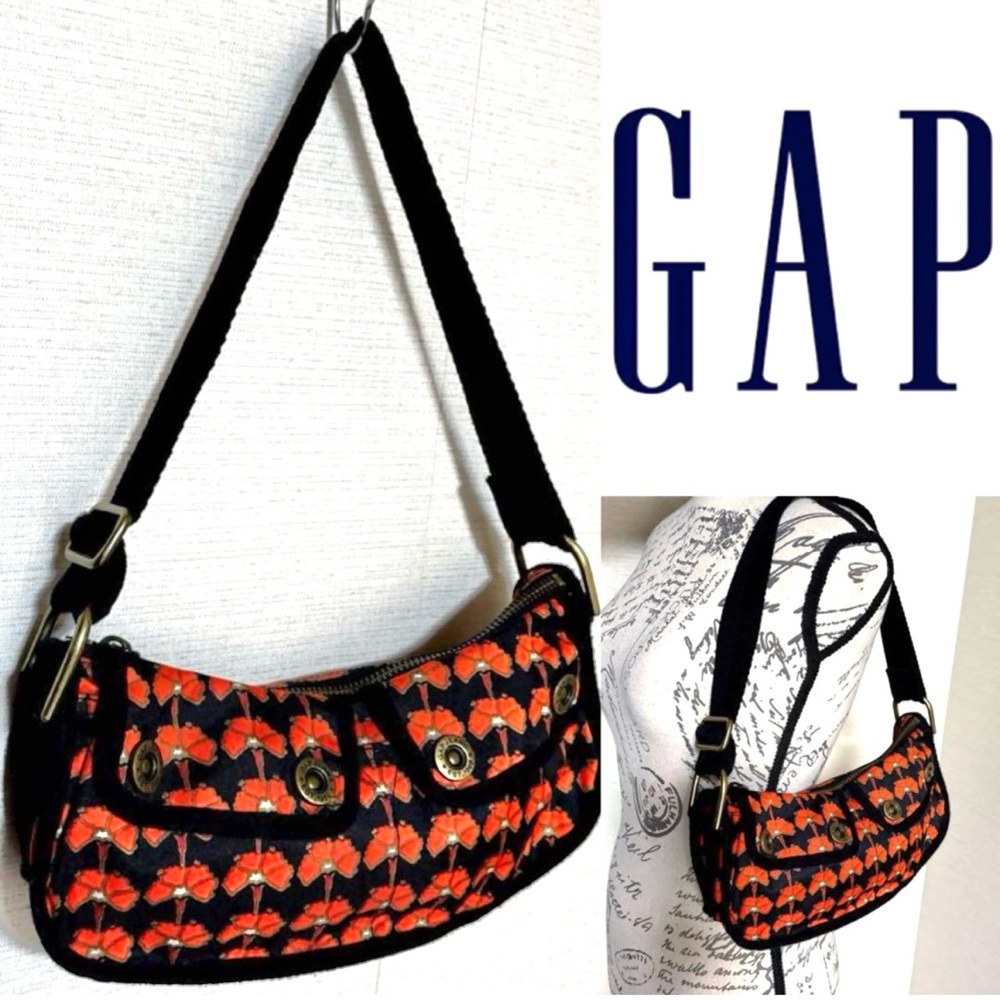 GAP Jeans Hobo Baguette Small Shoulder Bag Boho Orange Black Floral‎ Preppy Y2K